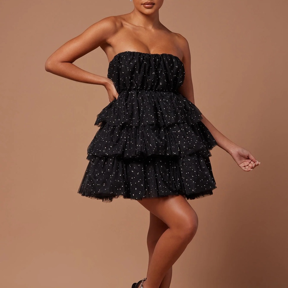 Isabel Tulle Glitter Mini Dress - Black